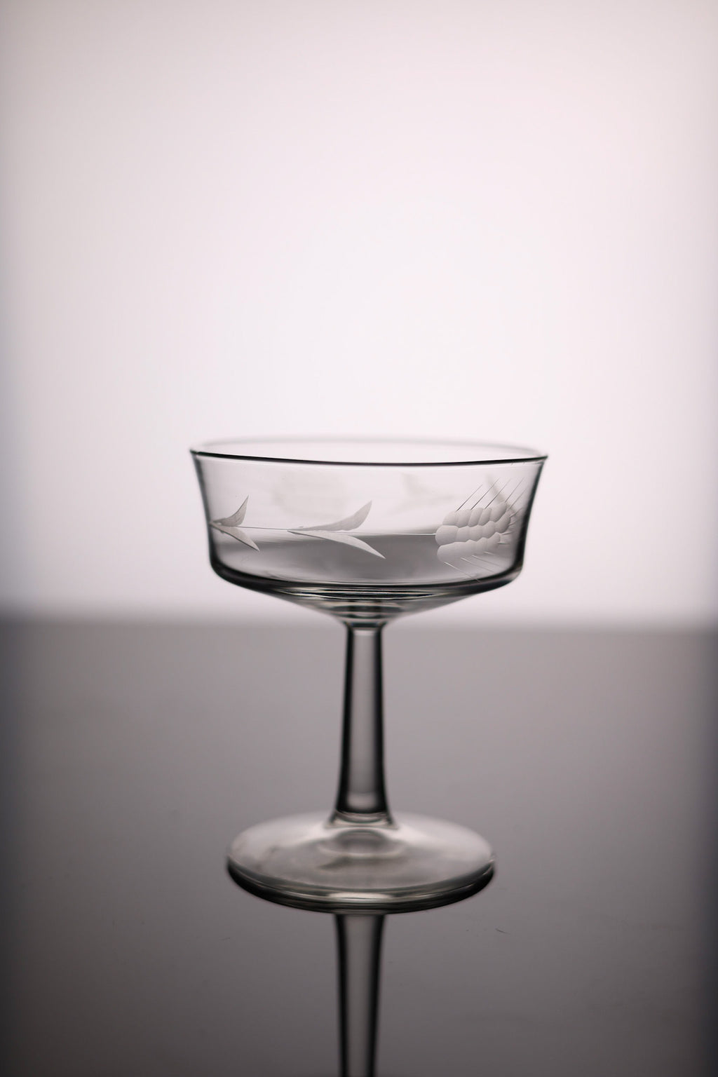 Mid-century shallow flared coupe - 6oz - hand-etched finish details