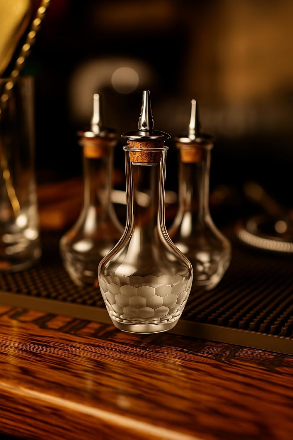 Amehla Cocktail Bitters Bottle - Handblown Bitters Bottle with Honeycomb Hand-Etched Design, 3oz Capacity, Dasher Lid – Perfect for Craft Cocktails & Bartending Essentials
