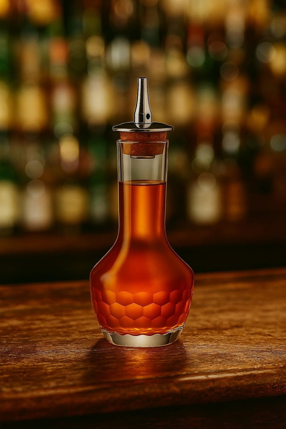 Amehla Cocktail Bitters Bottle - Handblown Bitters Bottle with Honeycomb Hand-Etched Design, 3oz Capacity, Dasher Lid – Perfect for Craft Cocktails & Bartending Essentials