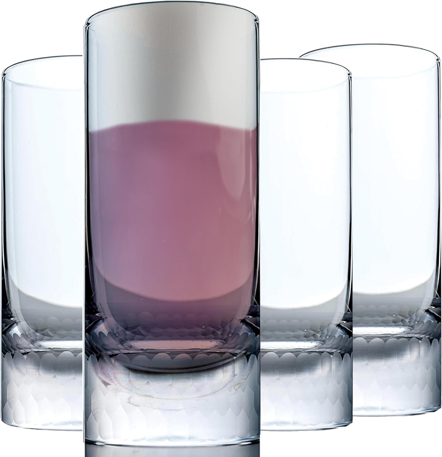 Amehla “Hive” Handblown Honeycomb Highball Glasses, Elegant Glassware for Cocktails, Whiskey, Gin & Tonic, 14 oz Collins Cocktail Glass Set