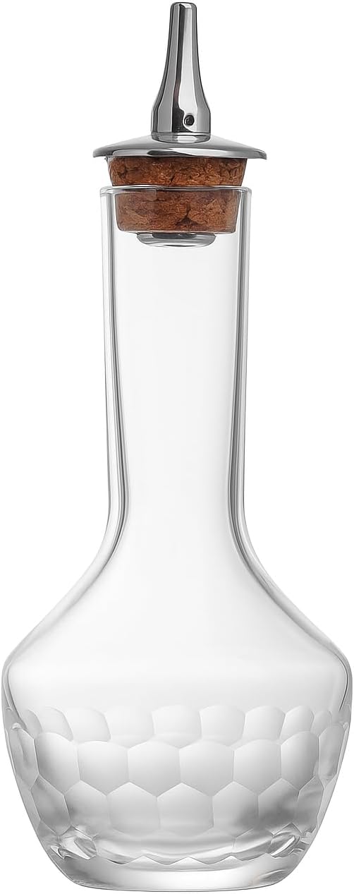 Amehla Cocktail Bitters Bottle - Handblown Bitters Bottle with Honeycomb Hand-Etched Design, 3oz Capacity, Dasher Lid – Perfect for Craft Cocktails & Bartending Essentials