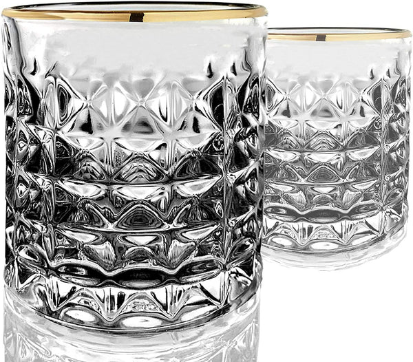 Gold Rim Knurled Rocks Glass, 12oz