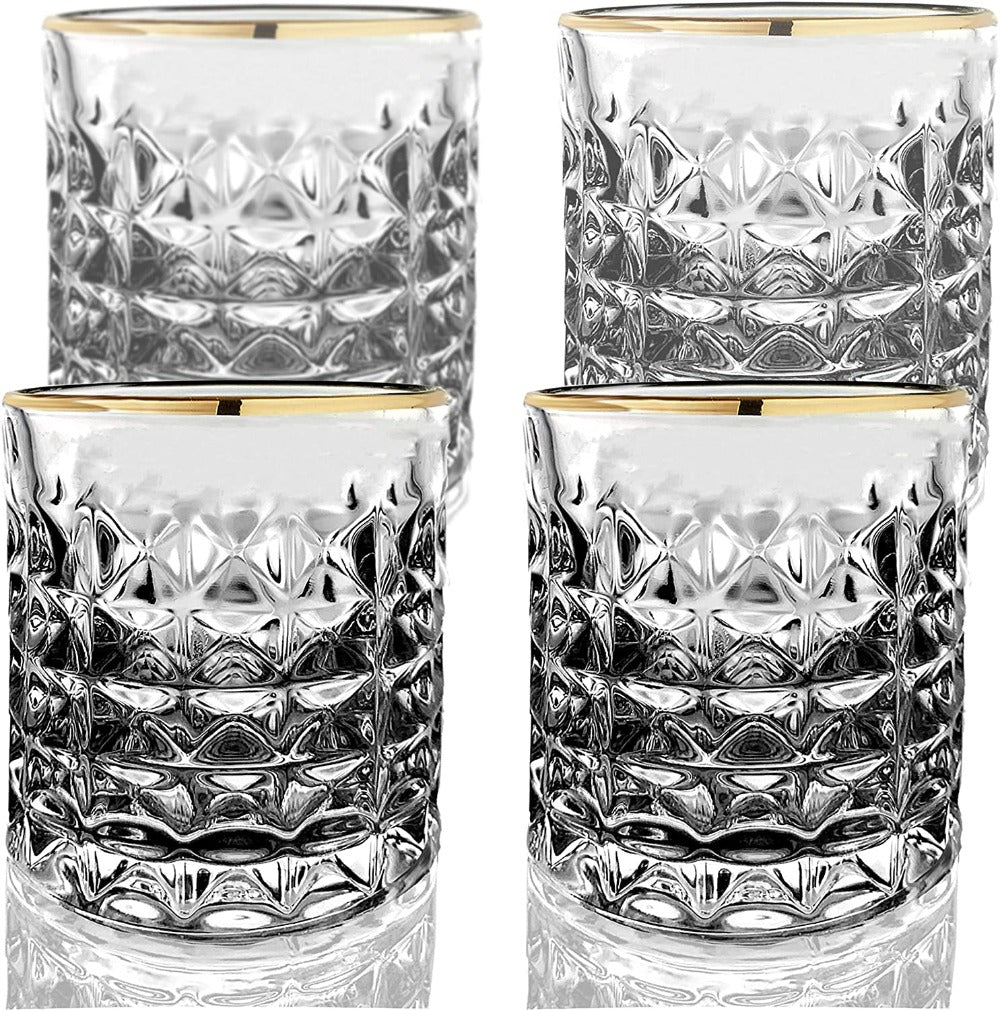 Four pack of Amehla Co. Gold Rimmed Old Fashioned Rocks Glasses