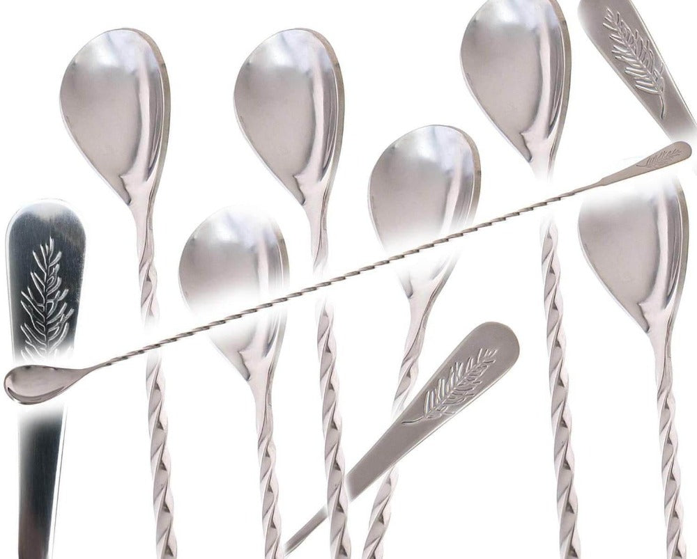 10 pack of amehla co's extra long stainless steel bar spoon.