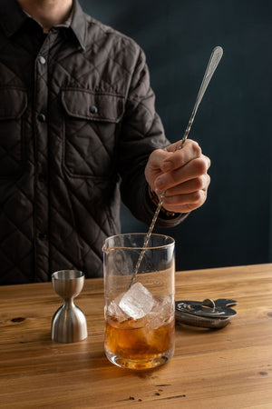 Amehla Co. three piece stainless steel bar kit being used to make an old fashioned. Photo by Jordan Hughes of High Proof Preacher.