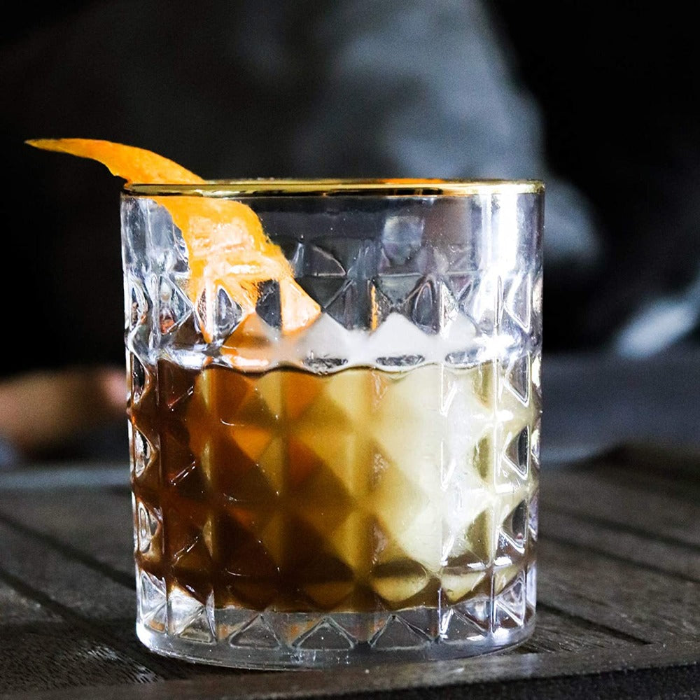 Old Fashioned in an Amehla Co. Gold Rimmed Old fashioned rocks glass